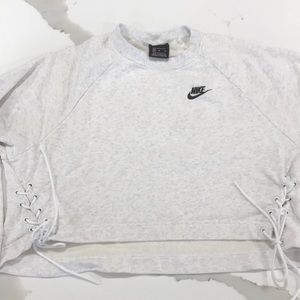 Nike Cropped Fleece Lace Up Sweatshirt Top-Medium
